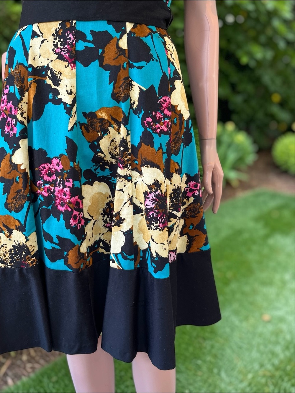 Nine West Teal Floral Fit & Flare Dress Size 6 Belted Cotton Stretch Y2K - Picture 4 of 10